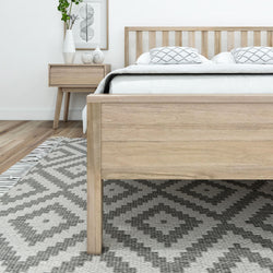 Modern Solid Wood Queen Size Bed with Slatted Headboard Single Beds Plank+Beam 