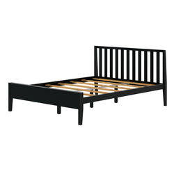 Modern Solid Wood Queen Size Bed with Slatted Headboard Single Beds Plank+Beam 