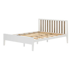 Modern Solid Wood Queen Size Bed with Slatted Headboard Single Beds Plank+Beam 