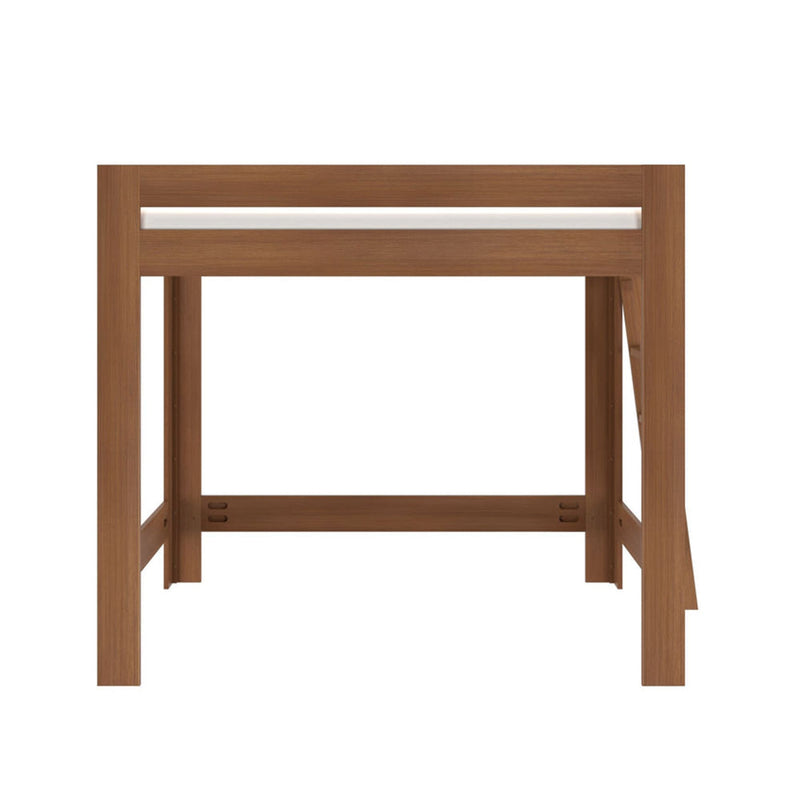 Modern solid wood walnut bed frame footboard with horizontal slat and square legs, minimalist platform bed support