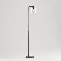 Minimalist bronze floor lamp with clear glass shade and Edison bulb, modern living room and reading light