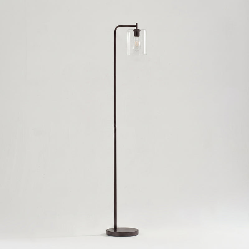 Minimalist bronze floor lamp with clear glass shade and Edison bulb, modern living room and reading light