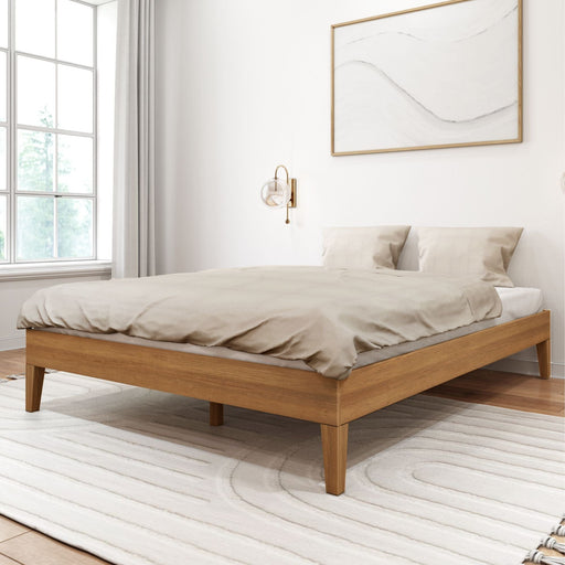 Modern Farmhouse Platform Bed Frame Queen Size with Headboard Solid Wood  Walnut