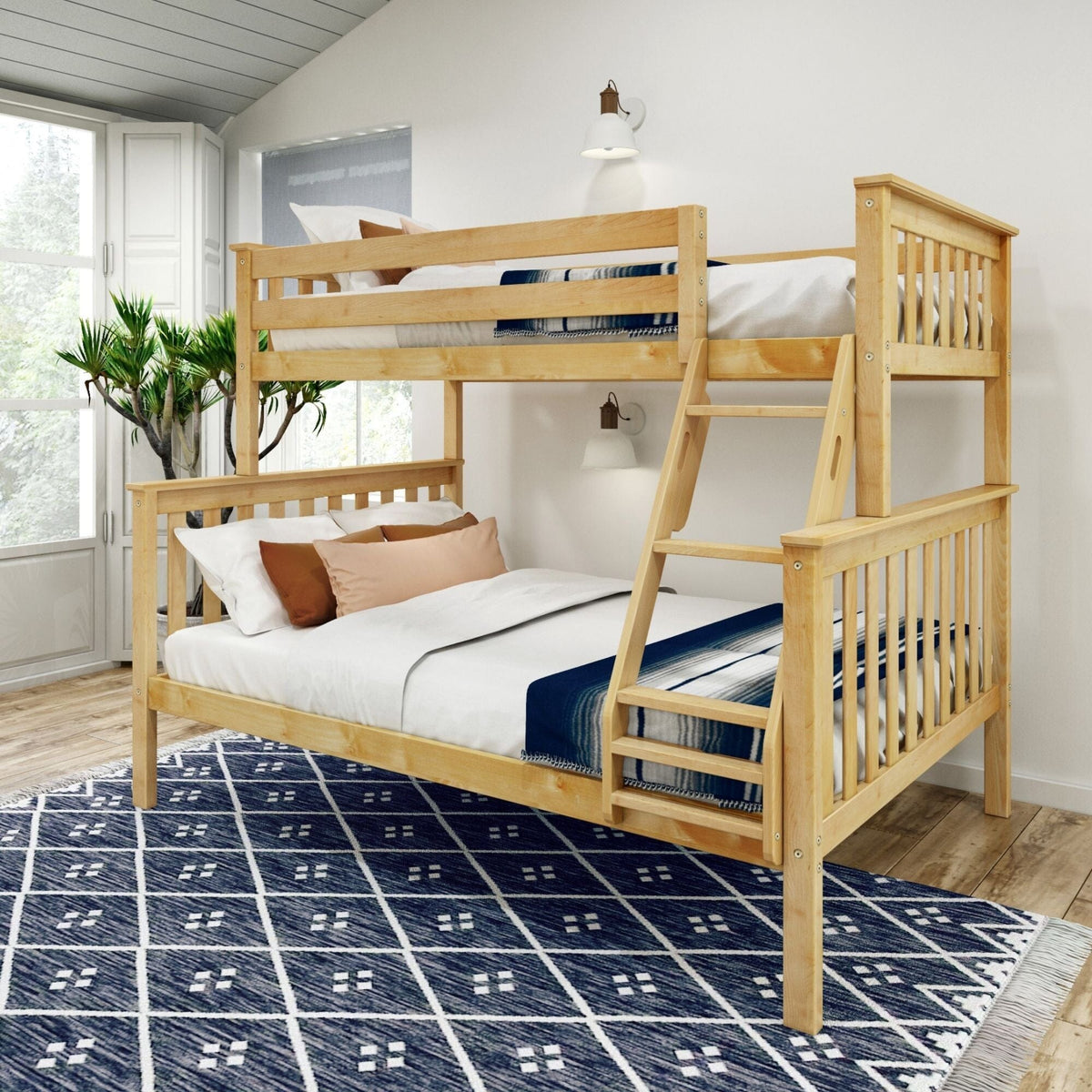 Twin Over Full Bunk Bed Solid Wood Bed Frames, Guardrail, 400 lb ...