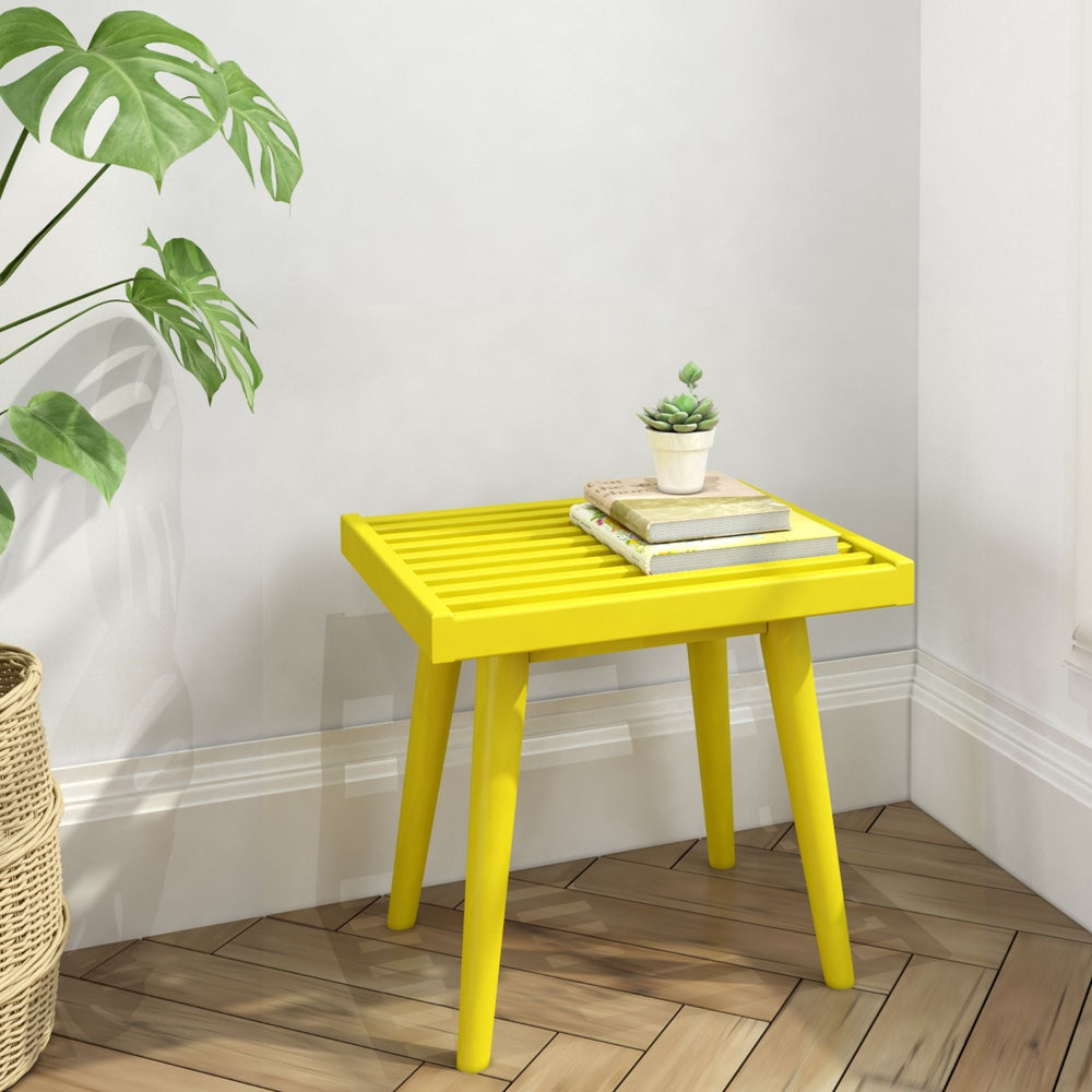Mid-Century Wood Square Bench Accessories Plank+Beam Yellow 