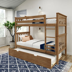 Classic Twin over Twin Bunk Bed + Trundle Bunk Beds Plank+Beam Pecan 
