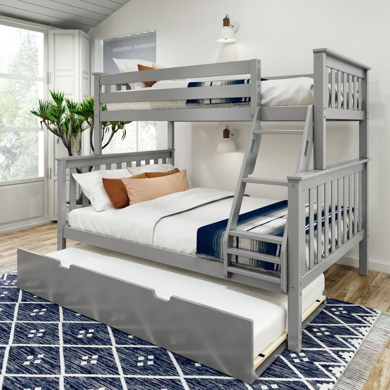 Classic Twin over Full Bunk Bed + Trundle Bunk Beds Plank+Beam Grey 
