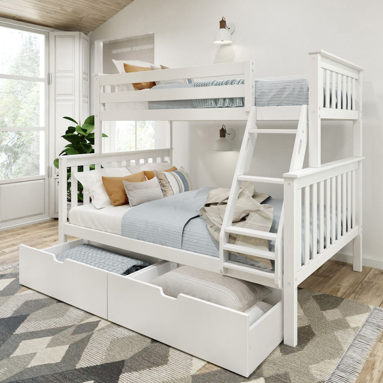 Classic Twin over Full Bunk Bed + Underbed Storage Bunk Beds Plank+Beam White 