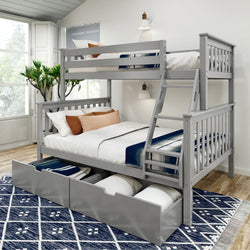Classic Twin over Full Bunk Bed + Underbed Storage Bunk Beds Plank+Beam Grey 