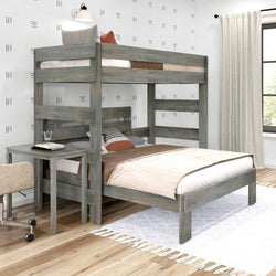 Rustic Twin over Full L-Shaped Bunk Bed + Desk Bunk Beds Plank+Beam Driftwood 