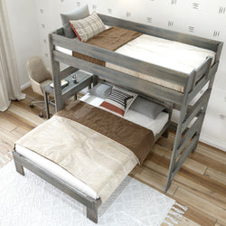 Rustic Twin over Full L-Shaped Bunk Bed + Desk Bunk Beds Plank+Beam 