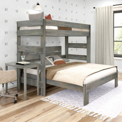 Rustic Twin over Queen L-Shaped Bunk Bed + Desk Bunk Beds Plank+Beam Driftwood 