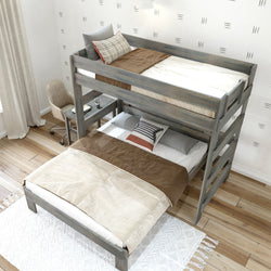Rustic Twin over Queen L-Shaped Bunk Bed + Desk Bunk Beds Plank+Beam 