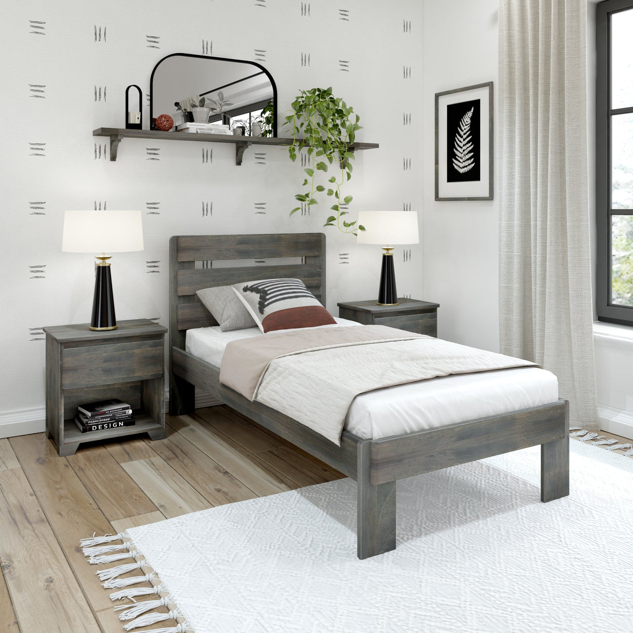 Rustic Twin Bed with Slatted Headboard Single Beds Plank+Beam 