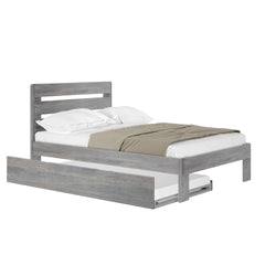 Rustic Full Bed with Slatted Headboard + Trundle Single Beds Plank+Beam Driftwood 