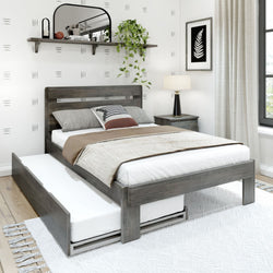 Rustic Full Bed with Slatted Headboard + Trundle Single Beds Plank+Beam 