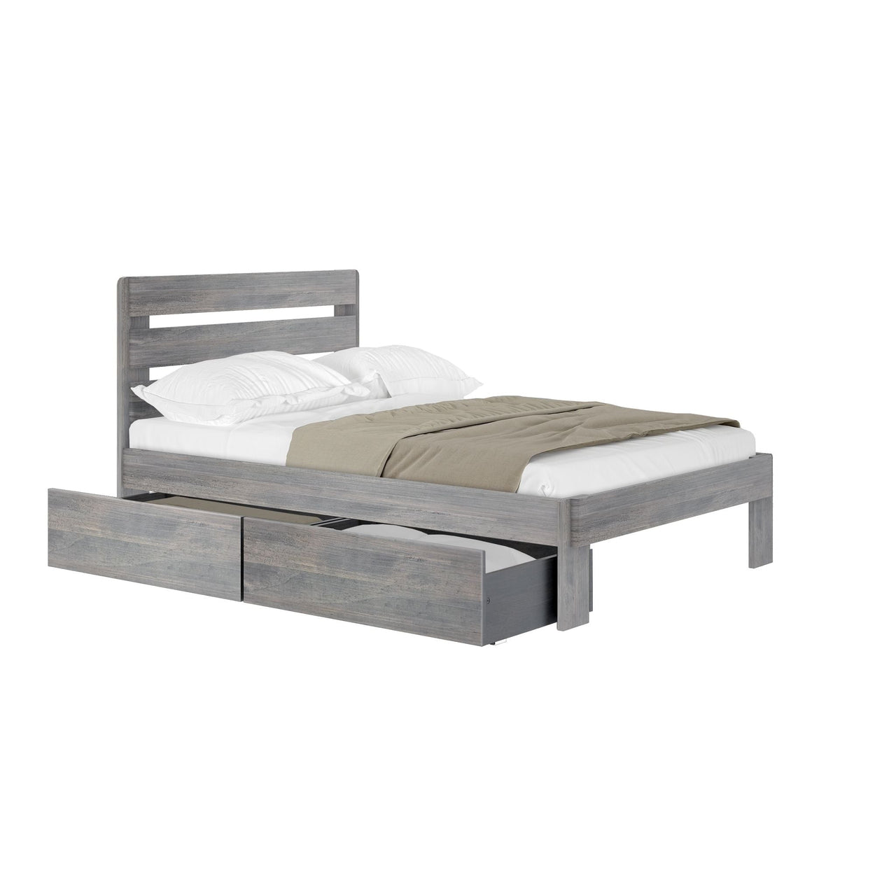 Rustic Full Bed with Slatted Headboard + Underbed Storage Single Beds Plank+Beam Driftwood 